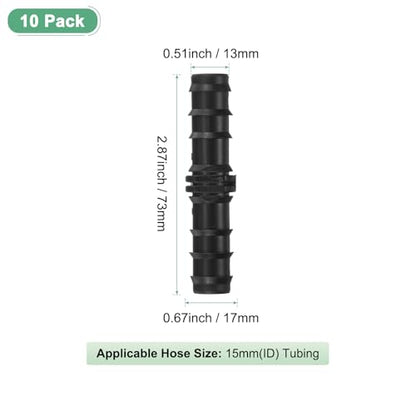 M METERXITY 10-Pack Drip Irrigation Barbed Fittings, for 15mm Tubing Connector Plastic Coupling Irrigation Parts for Garden/Greenhouse/Aquarium/Flower Pot, Drip Pipe Accessories - style: 2-Way