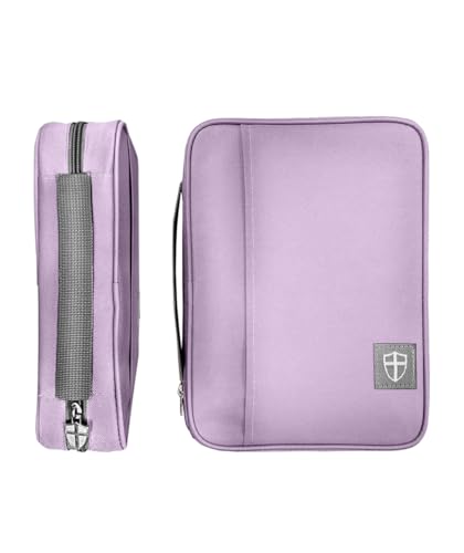 Armor of God Bible Cover & Book Cover | Oxford Cloth with Handle & Cross Emblem Zipper-Pull | 4 Pen Loops Inside Cover | Outside Pocket | Black & Lavender | Large & XL - color: Lavender, size: Large