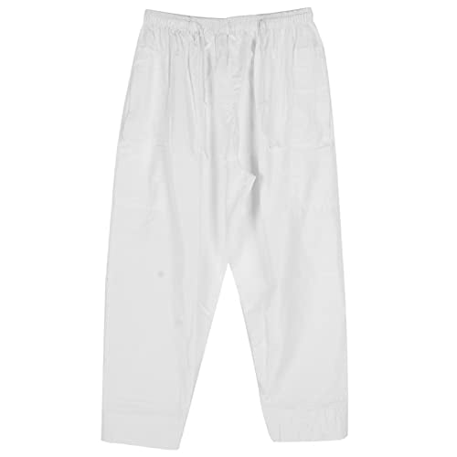 Pssopp Men Muslim Pant, Men Muslim Arab Middle Pants Cotton Loosestyle Afghan Pants with Waist Elastic Band for Prayer (White) - size: 25 Long