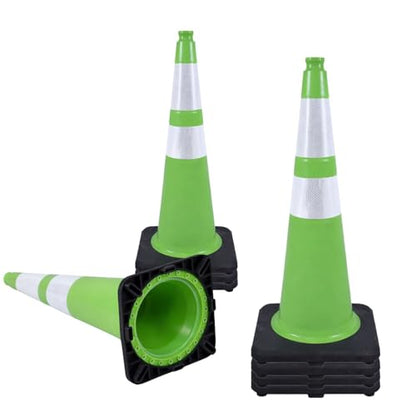 8 Pack 28 Inch Green PVC Traffic Cones Black Base Stable Flexible, Road Safety Construction Zone Crowd Control Safety Cones Outdoor Use (8, Green, 28 Inch) - color: Green, size: 28 Inch