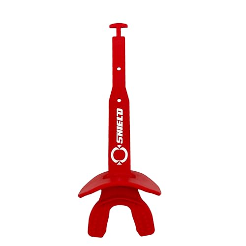 O Shield Striker Football Lip Guard with Permanent Strap | Football Lip Guard with Permanent Strap — Front Teeth, Lip, and Full Bite-Surface Coverage, No-Boil Ready Fit - color: Red