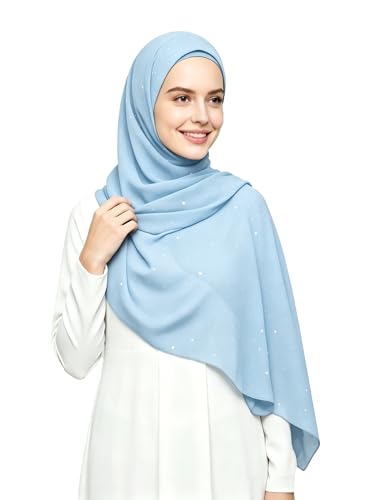 Lina & Lily Sparkle Shimmer Gold Glitter Women's Chiffon Hijab Head Scarf Shawl Wrap Lightweight - color: Pastel Blue