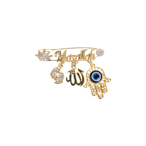 SANDOO AYATUL KURSI Allah Pin - Turkish Evil Eye Pin,Crown Hand Protection Blessing Brooch Amulet with Rhinestone, Muslim Gifts Islamic Jewelry for Women Girls Baby