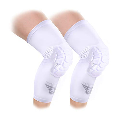 Bucwild Sports Pro Compression Padded Knee Sleeves Knee Pads Youth & Adult Basketball Football Wrestling Volleyball 1 Pair - color: White, size: Adult Medium