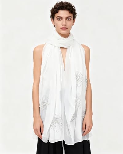 Chiffon Hijab Scarf for Women Muslim Hijab Head Wrap Scarves Soft Rhinestone Chiffon Scarf Fashion Long Scarves Shawl - color: White