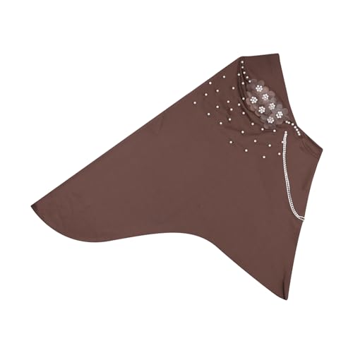 RARITYUS Women Bling Rhinestone Pearl Instant Scarf Muslim Hijab Fashion Shawl Head Wrap Turban Cap with Flower Accent - color: Coffee