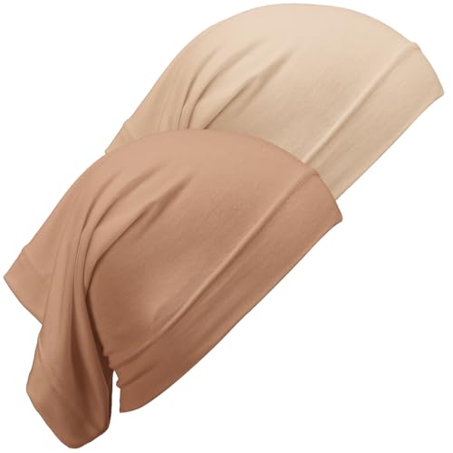 Loopeer 2 Pcs Hijab Undercaps No Slip for Women - color: Camel, Beige