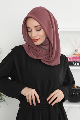 Aisha's Design Pre-tied Cotton-Chiffon Scarf for Women Practical Veil Instant Scarf Hijab Stylish Design - color: Dusty Rose