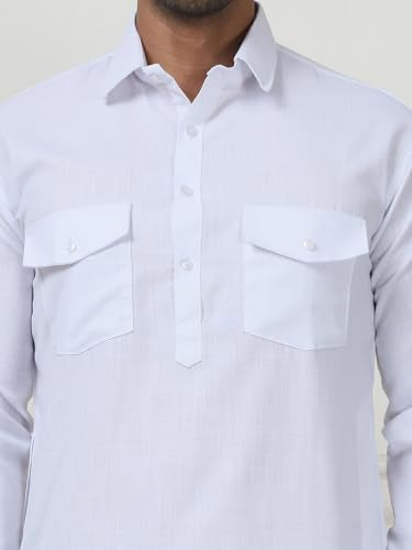 Maple Clothing Punjabi Kurta Pajama Set Pathani Mens Cotton Indian Clothes Bollywood Outfit - color: White, size: XX-Large