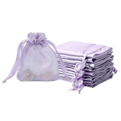 QIANF 20 Pcs Lilac Purple Small Organza Bags 3X4 inch for Wedding Favors with Drawstring, Mini Mesh Gift Bags Jewelry Pouch for Candy Bridal Shower Party Favor Baby Shower Christmas - color: Lilac Purple, size: 3x4"