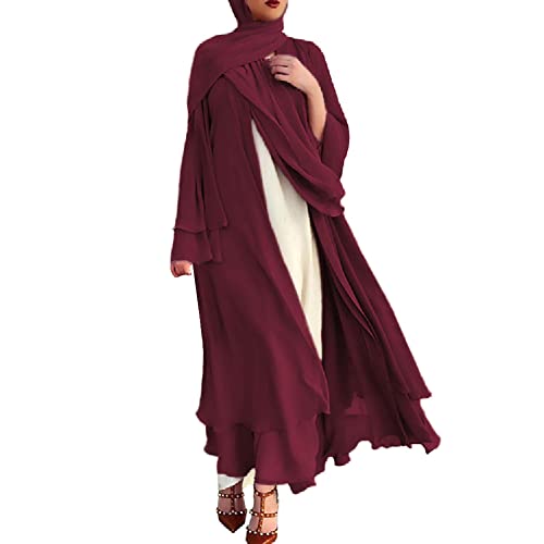 Women's Chiffon Muslim Cardigan Kaftan East Arabian Abaya Dress Casual Islamic Cover Up Long Dresses - color: Burgundy, size: X-Large