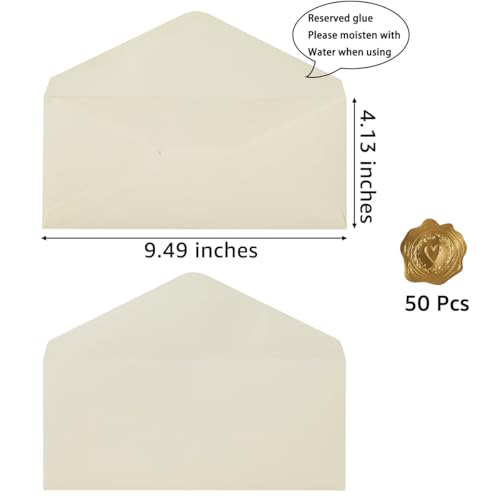50 Count Cream Color #10 Business Envelope with Stickers, 4.13x9.49 Inches | For Office, Business, Letter Mailing - color: Cream Color