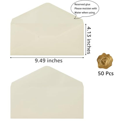 50 Count Cream Color #10 Business Envelope with Stickers, 4.13x9.49 Inches | For Office, Business, Letter Mailing - color: Cream Color