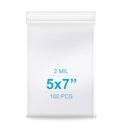 5''x 7'', (Pack of 100) 2 mil Thick Clear Plastic Reclosable Zip Poly Bags with Resealable Lock Seal Zipperr, Clear Small Zip Bag, Jewelry, Candy, Storage, Packaging & Shipping… - size: 5" x 7"