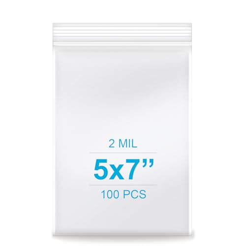 5''x 7'', (Pack of 100) 2 mil Thick Clear Plastic Reclosable Zip Poly Bags with Resealable Lock Seal Zipperr, Clear Small Zip Bag, Jewelry, Candy, Storage, Packaging & Shipping… - size: 5" x 7"