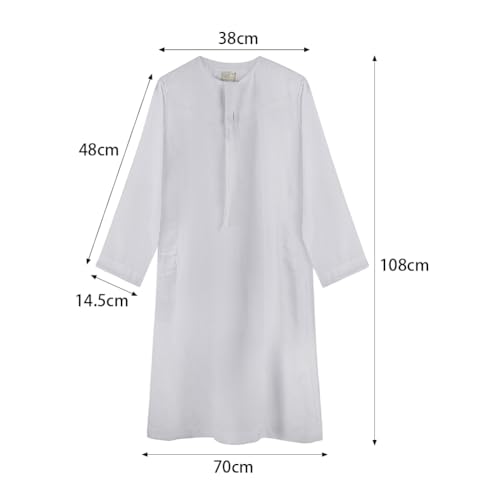 ITODA Embroidered Muslim Arabic Thobe Long Sleeve Kaftan Islamic Ramadan Prayer Robe - color: White-2
