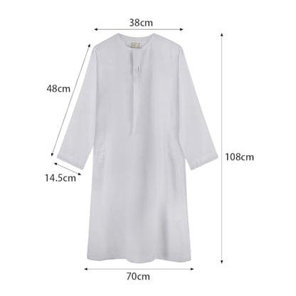 ITODA Embroidered Muslim Arabic Thobe Long Sleeve Kaftan Islamic Ramadan Prayer Robe - color: White-2