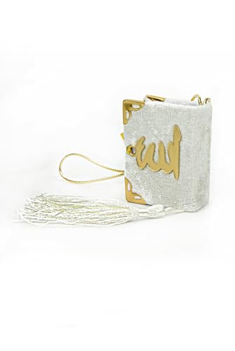ihvan online Mini Velvet Quran Set with Islamic Finger Counter, Portable Digital Tasbeeh, Muslim Prayer Beads, Pearl Zikirmatic Beads, 3 Pieces Gift Set for Mevlüt (Cream Box) - color: Cream Box