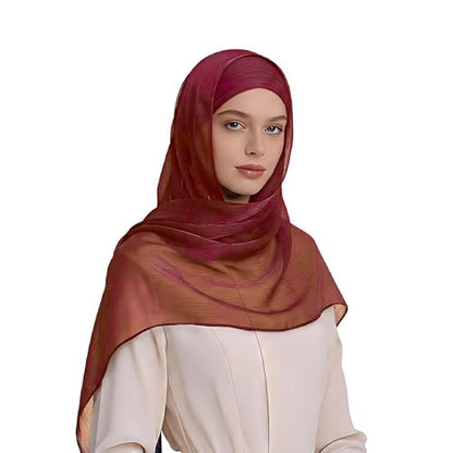 Organza Sheen Shimmer Crepe Hijab Scarf for Women Lightweight Sheer Shawl Wrap for Wedding and Evening Dresses - color: Rust