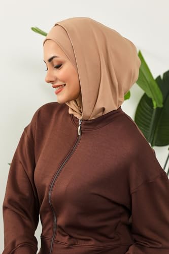 Aisha's Design Full Coverage%95 Cotton Bonnet for Women, Ready-to-Wear Hijab Bonnet Headscarf with Neck Coverage - color: Sand Brown