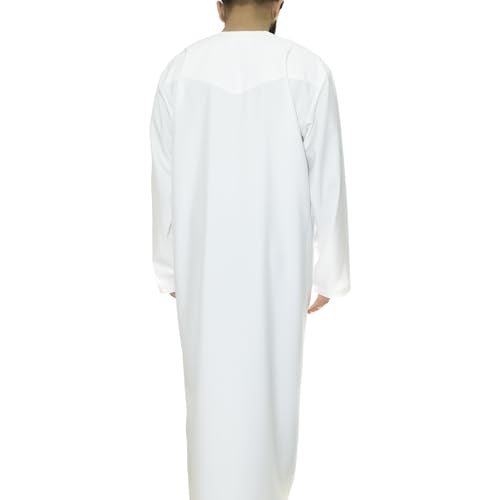 Emirati Thobes Collection Men Dress Caftan Handmade with Embroidery Tread Long Sleeve with Two Pockets - color: White, size: Small