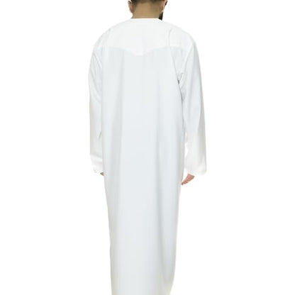Emirati Thobes Collection Men Dress Caftan Handmade with Embroidery Tread Long Sleeve with Two Pockets - color: White, size: Small