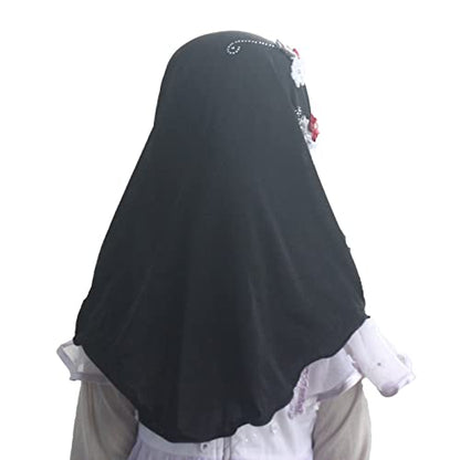Instant Hijab for Kids Girls Hijabs Muslim Islamic Head Scarf with Rhinestone and Flowers - color: Black