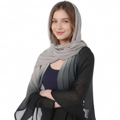 Geyoga Ombre Hijab Head Scarf for Women Muslim Modal Rayon Shawl Lightweight Soft Head Wrap - color: Black,grey