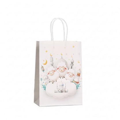 Eid Mubarak Gift Bags 12 Pack – Ramadan Party Favor Bags with Handles, Kraft Paper Candy Treat Bags, Islamic Moon Star Design for Eid Party Supplies