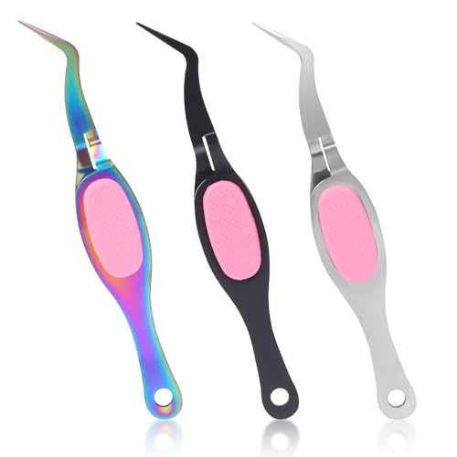 3PCS Reverse Tweezers for Crafting, Craft Tweezers, Cross Locking Stainless Steel Precision Curved Bent Straight Fine Tip with Soft Grip for DIY Craft, Jewelry Making, Eyelash Extensions, Beading