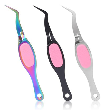 3PCS Reverse Tweezers for Crafting, Craft Tweezers, Cross Locking Stainless Steel Precision Curved Bent Straight Fine Tip with Soft Grip for DIY Craft, Jewelry Making, Eyelash Extensions, Beading