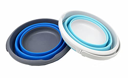 SAMMART 5.5L (1.4 Gallon) Collapsible Plastic Bucket - Foldable Round Tub - Portable Fishing Water Pail - Space Saving Outdoor Waterpot (Cyanine + Blue (Set of 2)) - color: Cyanine + Blue (Set of 2)