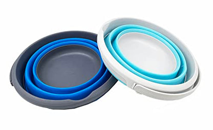 SAMMART 5.5L (1.4 Gallon) Collapsible Plastic Bucket - Foldable Round Tub - Portable Fishing Water Pail - Space Saving Outdoor Waterpot (Cyanine + Blue (Set of 2)) - color: Cyanine + Blue (Set of 2)
