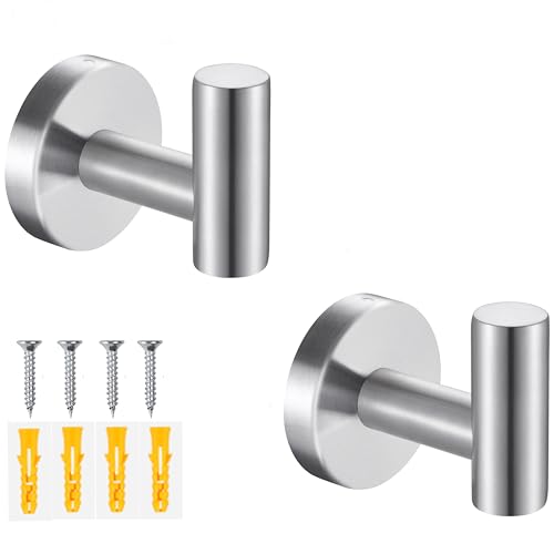 2 Pack Silver Bathroom Towel Hooks Robe Hook Holder Wall Mount Heavy Duty Wall Hooks Coat Hook Closet Door for Bathroom Bedroom Hotel Kitchen Garage Pool - color: Silver, size: 2