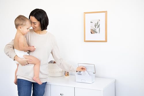 Ubbi Baby Wipes Dispenser with Weighted Plate, Taupe | Rubber Seal Keeps Wipes Fresh, Non-Skid Feet, Holds Standard Pack of Wipes, Baby Changing Station Essential - color: Taupe Wipes Dispenser, size: 1 Count (Pack of 1)