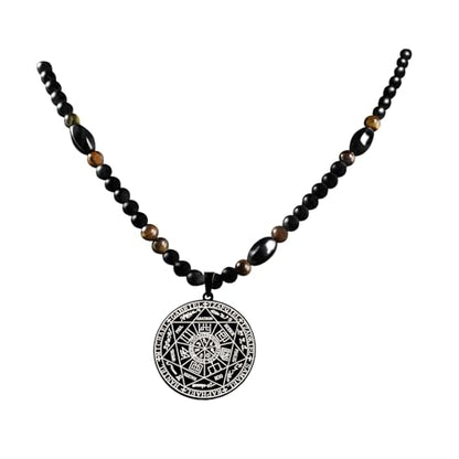 Ankh Cross Pendant Ancient Egyptian Hieroglyphic Symbol of Health and Eternal Life Men Cross Necklace with Tiger Eye Stone Obsidian Hematite Triple Protection Crystal Beads Chain - color: Seven Archangels-Silver