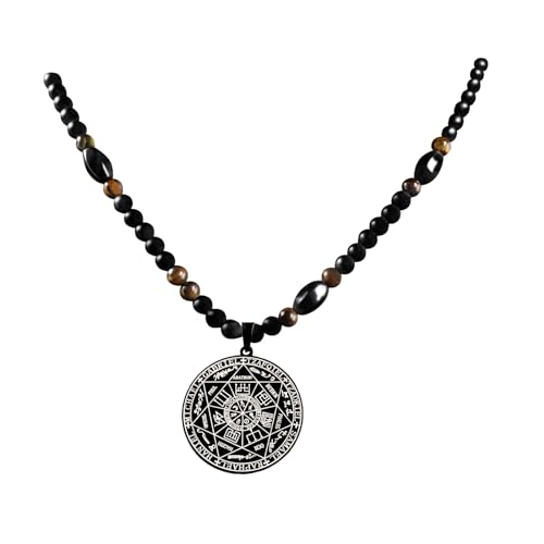 Ankh Cross Pendant Ancient Egyptian Hieroglyphic Symbol of Health and Eternal Life Men Cross Necklace with Tiger Eye Stone Obsidian Hematite Triple Protection Crystal Beads Chain - color: Seven Archangels-Silver