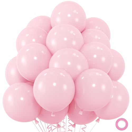 50pcs Pink Balloons, 12inch Light Pastel Pink Balloon for Birthday Party Baby Shower Wedding Anniversary Valentine’s Decoration (With Ribbon & Glue) - color: Light Pink