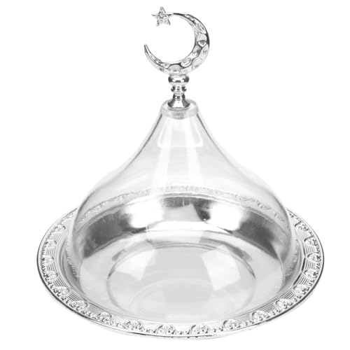 Kichvoe Electroplating Iron Food Serving Tray with Clear Lid 6.69 Inch Compact Snack Storage Plate for Desserts Cakes Fruits and Party Use