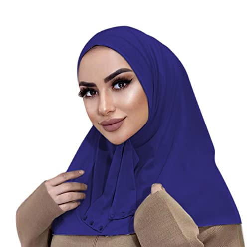 AIBEARTY Women Fashion Instant Muslim Turban Hijab with Snap Fastener Breathable Headscarf Bonnet Cap Turban Hat Shawl - color: Blue