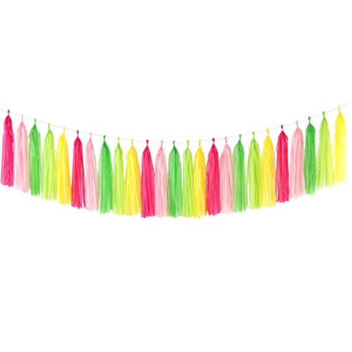 Hawaiian-Themed Pool Party-Decorations Tassel Garland - 25pcs Tropical Jungle Aloha Birthday Streamers,Pink Rose Yellow Green Summer Beach Baby Shower Tassels Banner Backdrop Decor Panduola - color: Hawaii Theme