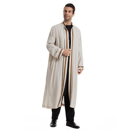 Qianliniuinc Thobe for Men Abaya Islamic Clothing - Muslim Kaftan Dubai Arabic Robe Loose Fit Casual Prayer Wear - color: Beige, size: Small