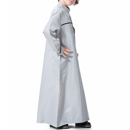 Muslim Thobe for Boys Islamic Clothing Long Sleeve Kaftan 𝐑obe Arabic Dress Kids Boys Prayer Dress Ramadan Eid Outfit - color: Grey, size: 5-6X