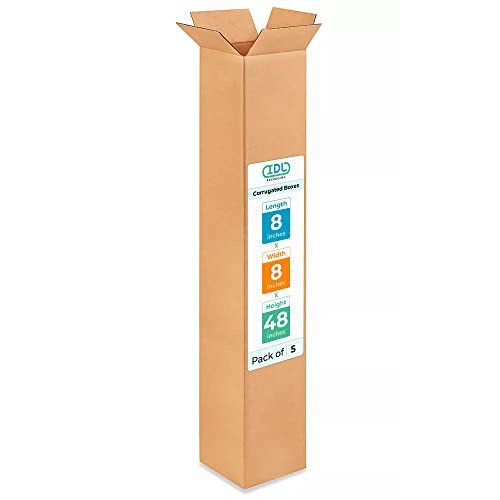 IDL Packaging Tall Corrugated Shipping Boxes 8"L x 8"W x 48"H (Pack of 5) - Excellent Choice of Strong Packing Boxes for USPS, UPS, FedEx Shipping - Easy-to-Recycle Cardboard Boxes for Packaging - size: 8 * 8 * 48" (Tall Boxes)