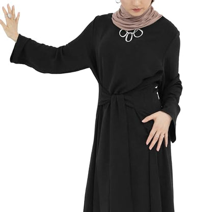 Abaya Dress for Muslim Eid Prayer Jilbab Dubai Women Maxi Kaftan Islamic Salah Dress Soft Muslim Women Clothes - color: Blacka, size: Large