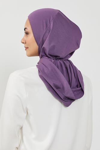 Aisha's Design Full Coverage%95 Cotton Bonnet for Women, Ready-to-Wear Hijab Bonnet Headscarf with Neck Coverage - color: Purple