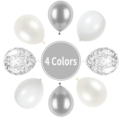 White and Silver Balloons, Metallic Silver and White Balloons Pearl White Silver Party Balloons Silver Confetti Balloons Chrome Latex Balloons for Kids Adults Birthday Wedding Baby Shower Graduation - color: Silver and White