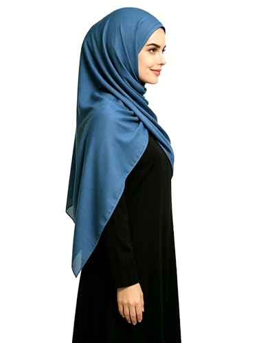 Lina & Lily Non-see-through Premium Jersey Maxi Hijab Head Scarf Wrap for Muslim Women - color: Indigo Blue