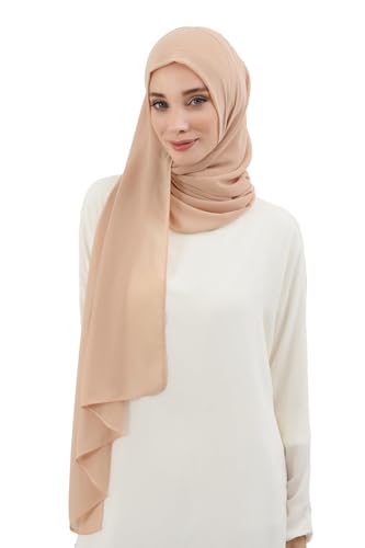 Aisha's Design Instant Chiffon Shawl for Women Modesty Turban Hijab Head Wrap Ready to Wear Women Headscarf - color: Sand Brown