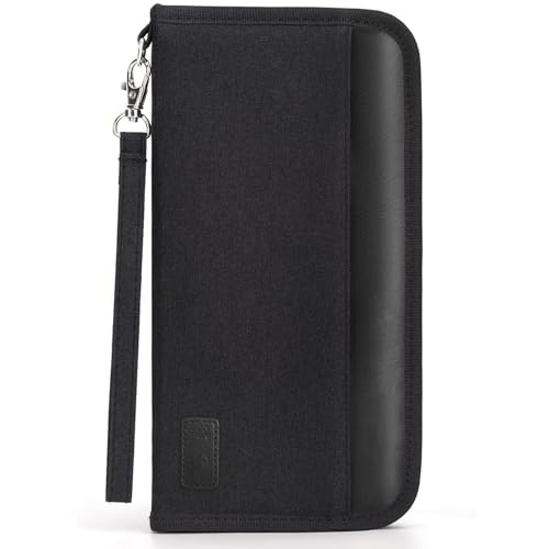 Boonbery Passport Holder Family, RFID Blocking Travel Passport Wallet for 4-6 Women Men, Waterproof Travel Document Organizer Credit Cards Case, Portable Passport Bag with Zipper Pocket (Black) - color: Black